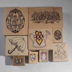 Wooden Stamp Set with Easter and Floral Designs